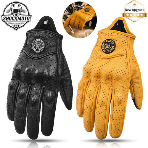 Classic Retro Leather Motorcycle Gloves Summer Wear-Resistant Anti-Slip Men Women Mountain Bike Moto Biker Bicycle Accessories